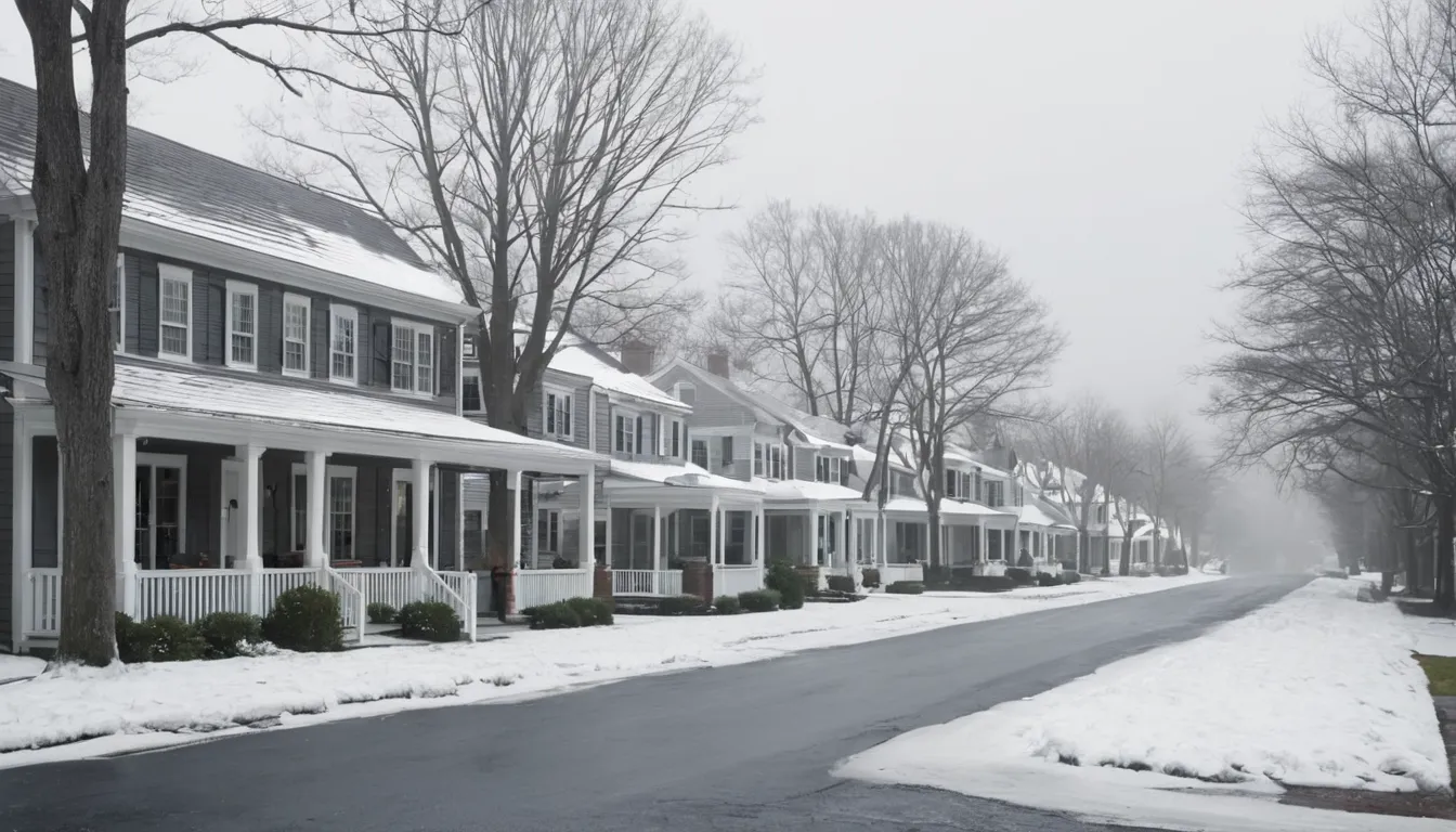 A neighborhood of older homes in Peabody with light snow